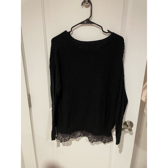 Pins and Needles Anthropologie black cotton sweater lace trim small - Picture 2 of 6